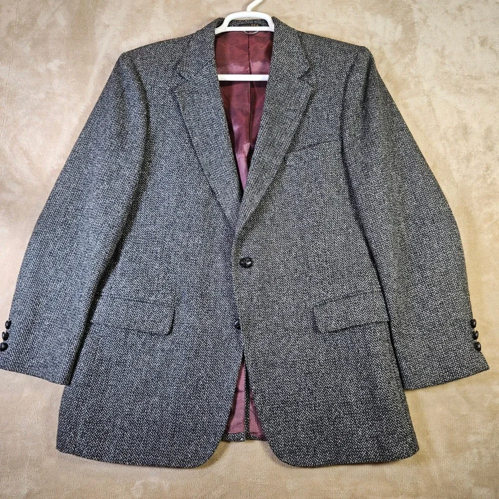 Austin Manor Mens Grey Tweed Blazer Sport Coat 44R Made in USA Two Button 4218-4